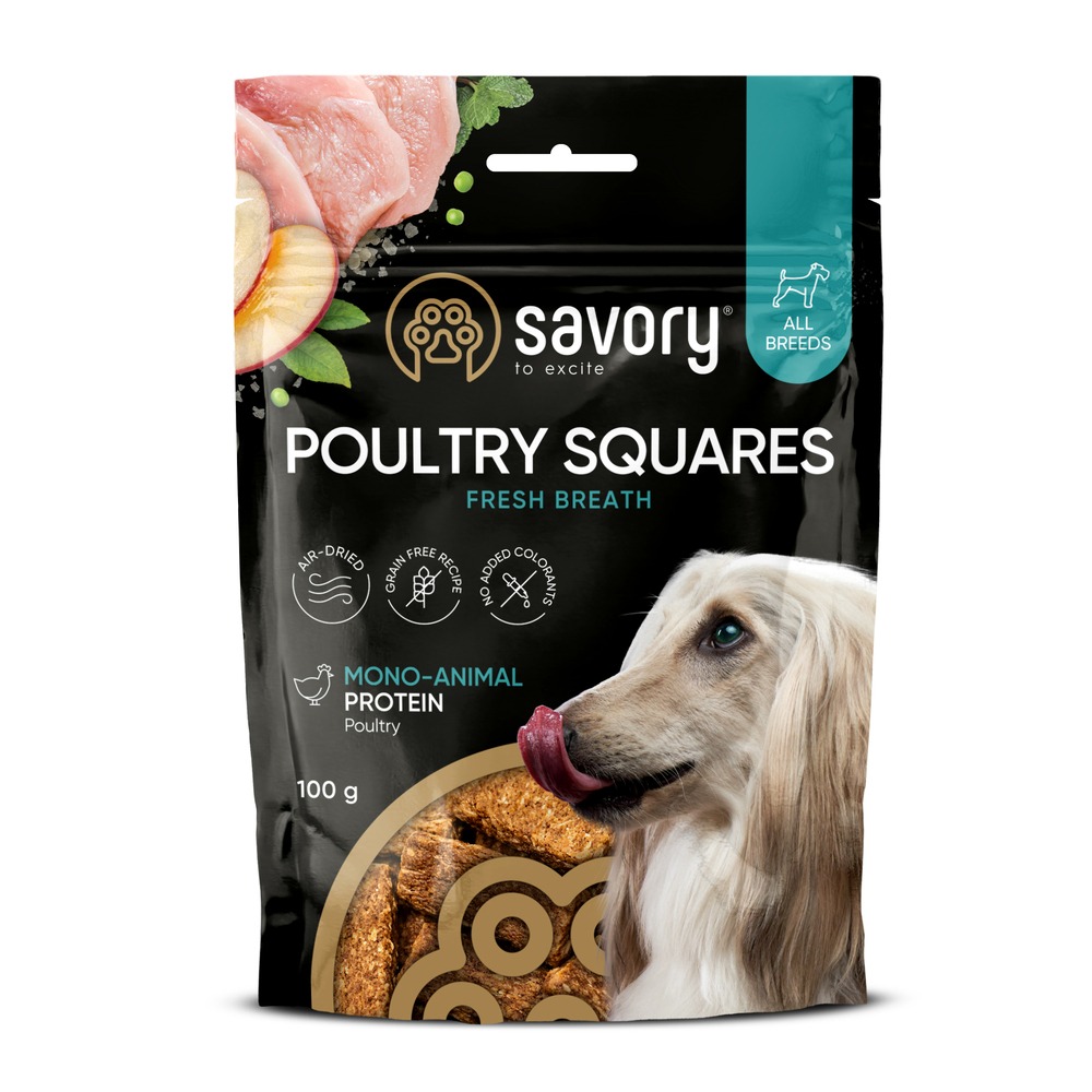 Лакомство для собак Savory Monoprotein Squares Fresh Breath 100 г - птица Лакомство для собак Savory Monoprotein Squares Fresh Breath 100 г - птица
