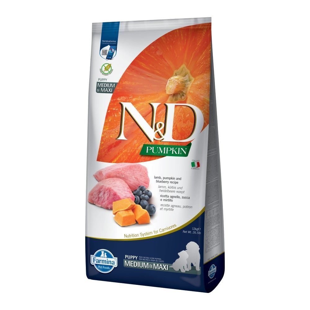 Сухой корм для щенков Farmina N&D Grain Free Medium and Maxi Puppy 12 кг - ягненок и черника