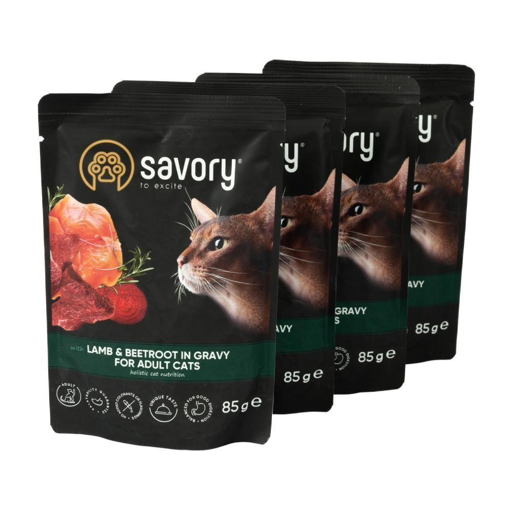 Упаковка вологого корму для котів Savory Adult 3+1 шт х 85 г - ягня та буряк Упаковка вологого корму для котів Savory Adult 3+1 шт х 85 г - ягня та буряк