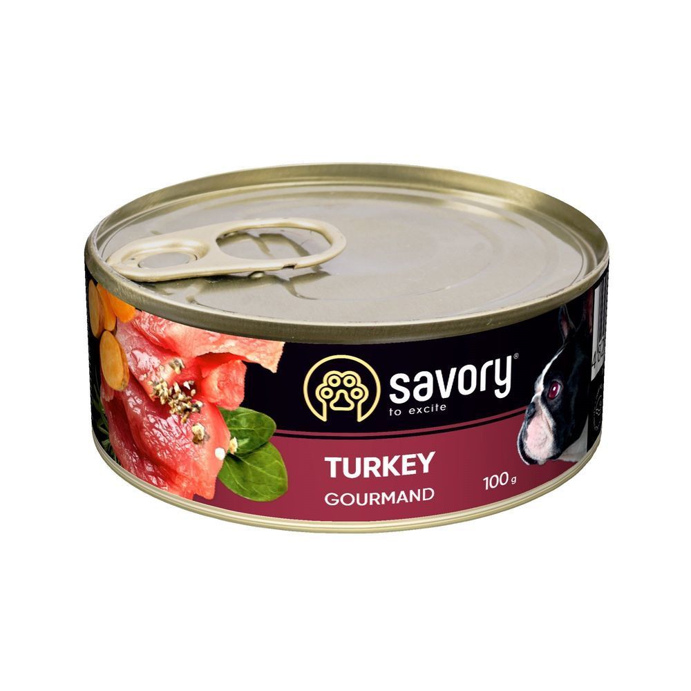 Упаковка вологого корму для собак Savory Adult 12 шт х 100 г - індичка