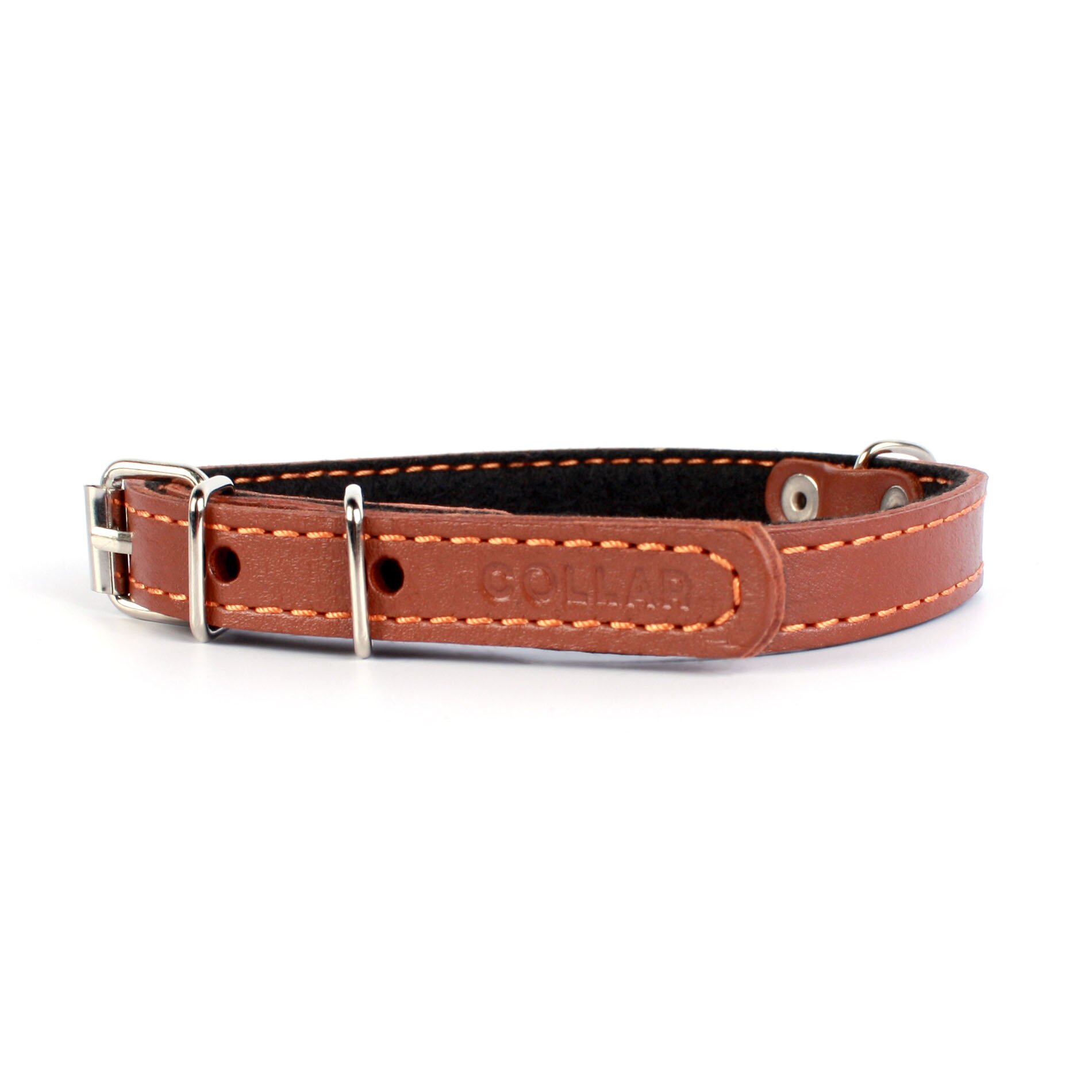 Ошейник Collar кожаный одинарный с синтепоном 32-40 см / 20 мм (коричневый)