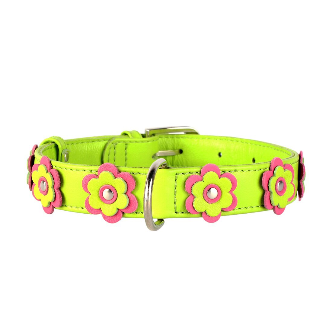 Ошейник Collar кожаный с аппликацией «Glamour» (Гламур) 18-21 см / 9 мм (зеленый)