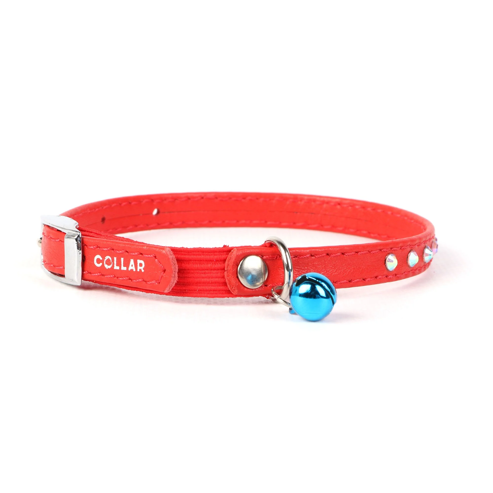 Ошейник Collar кожаный со стразами и резинкой «Glamour» (Гламур) 22-30 см / 9 (красный)