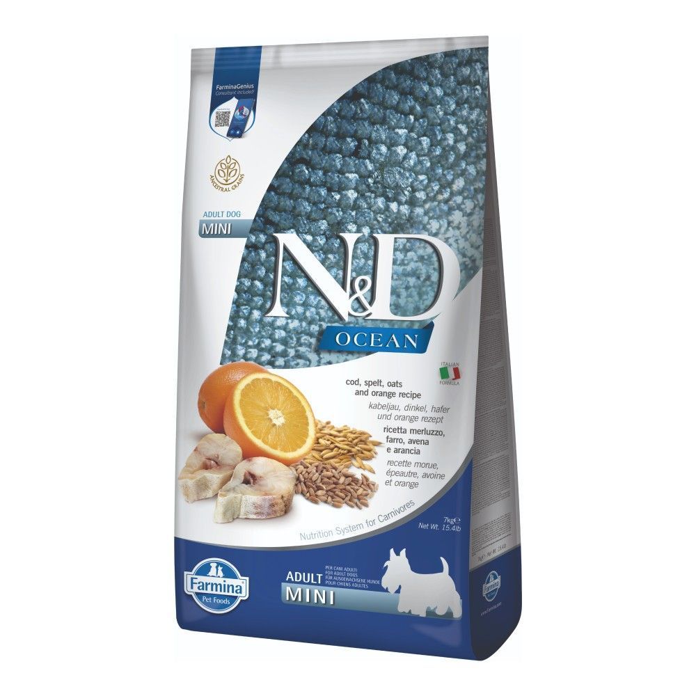 Cухий корм для собак Farmina N&D Low Grain Ocean Mini Adult 7 кг - тріска, спельта, овес та апельсин