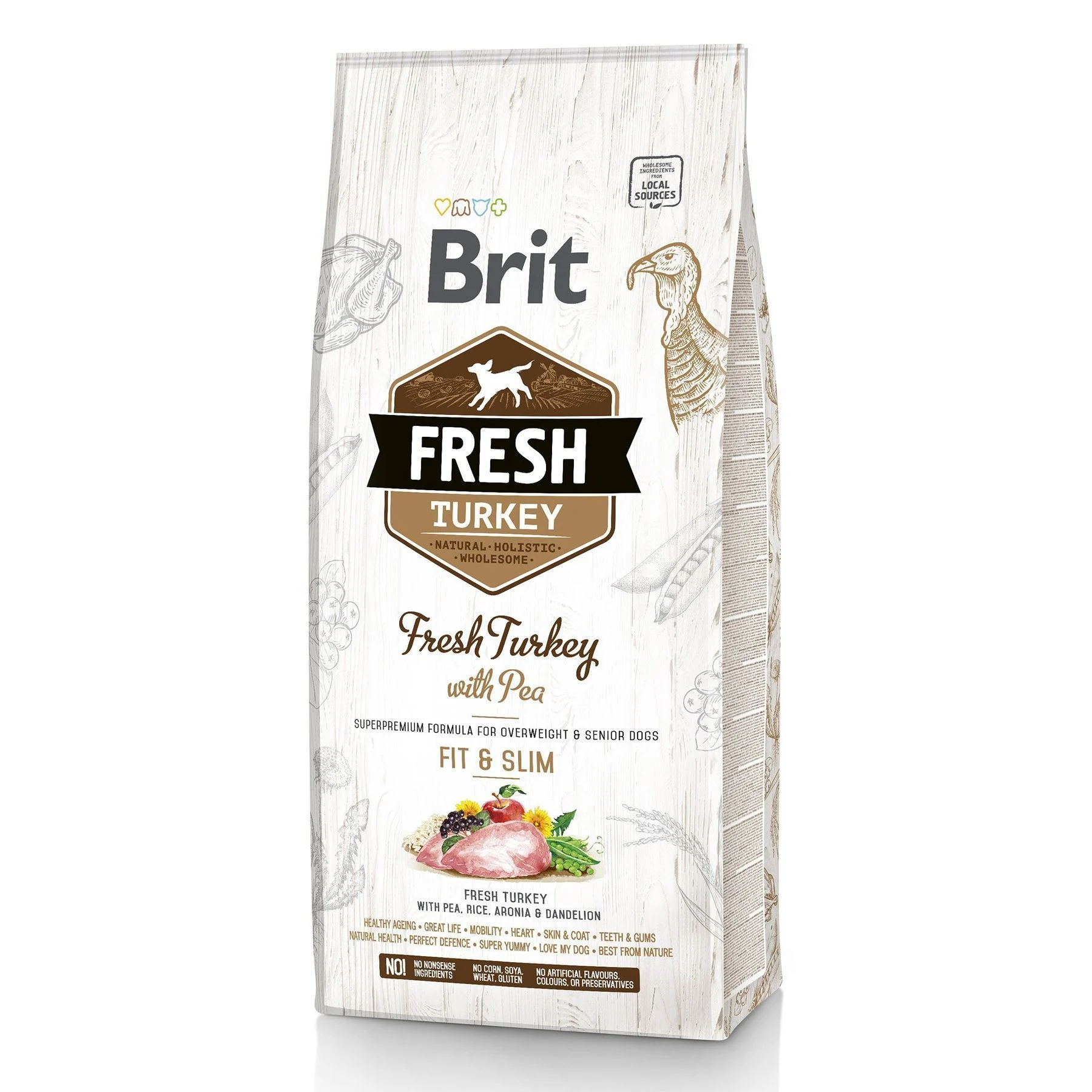 Сухой корм для собак Brit Fresh Fit & Slim 12 кг - индейка и горох