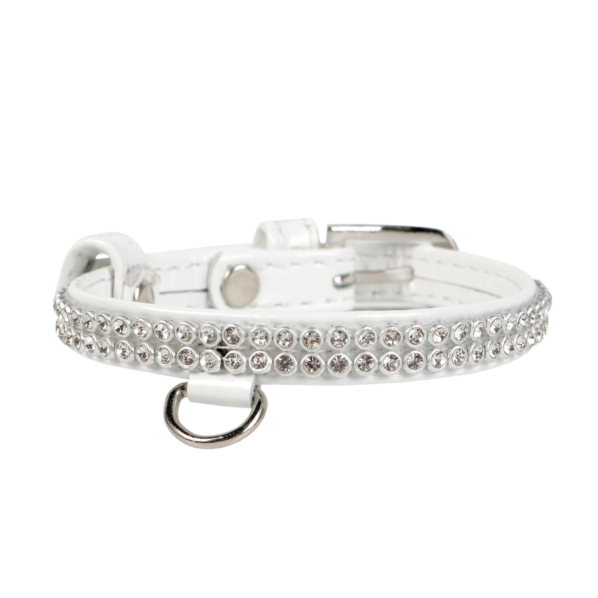 Ошейник Collar кожаный, лакированный, со стразами в два ряда «Brilliance» (Бриллианс) 19-25 см / 9 мм (белый)