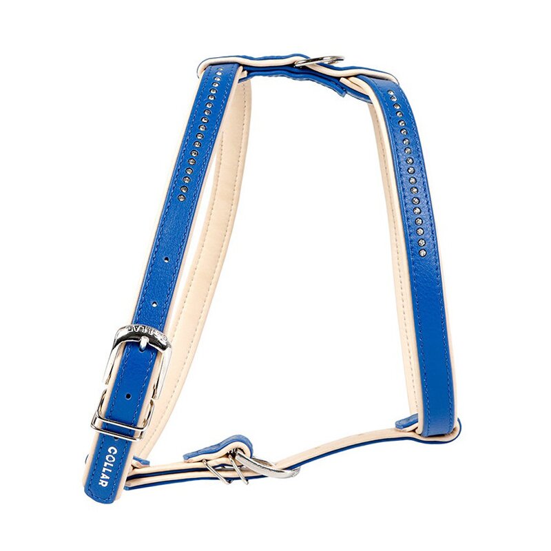 Кожаная шлейка Collar со стразами «Brilliance» (Бриллианс) 40 см / 46-55 см / 15 мм (синяя) Кожаная шлейка Collar со стразами «Brilliance» (Бриллианс) 40 см / 46-55 см / 15 мм (синяя)