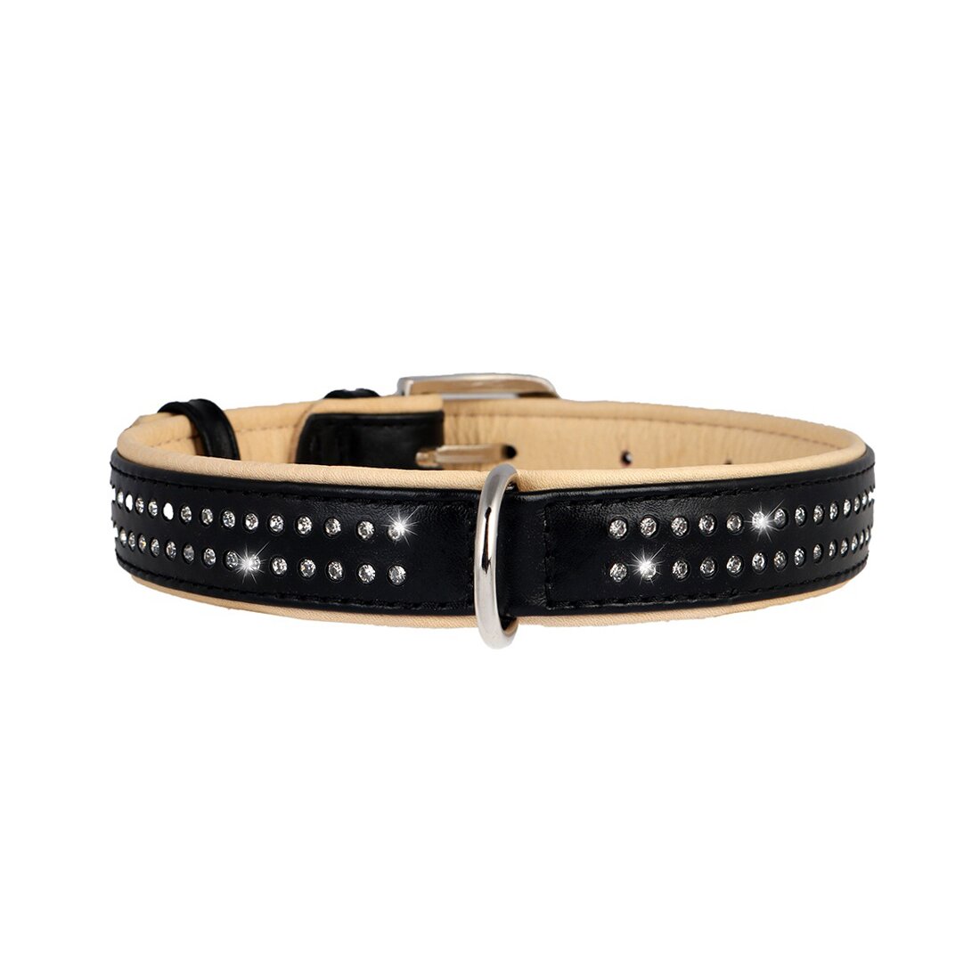 Нашийник Collar шкіряний із стразами в два ряди «Brilliance» (Брілліанс) 38-49 см / 25 мм (чорний)