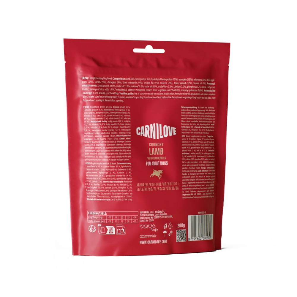 Ласощі для собак Carnilove Crunchy Snack Adult 200 г - ягня та журавлина Ласощі для собак Carnilove Crunchy Snack Adult 200 г - ягня та журавлина