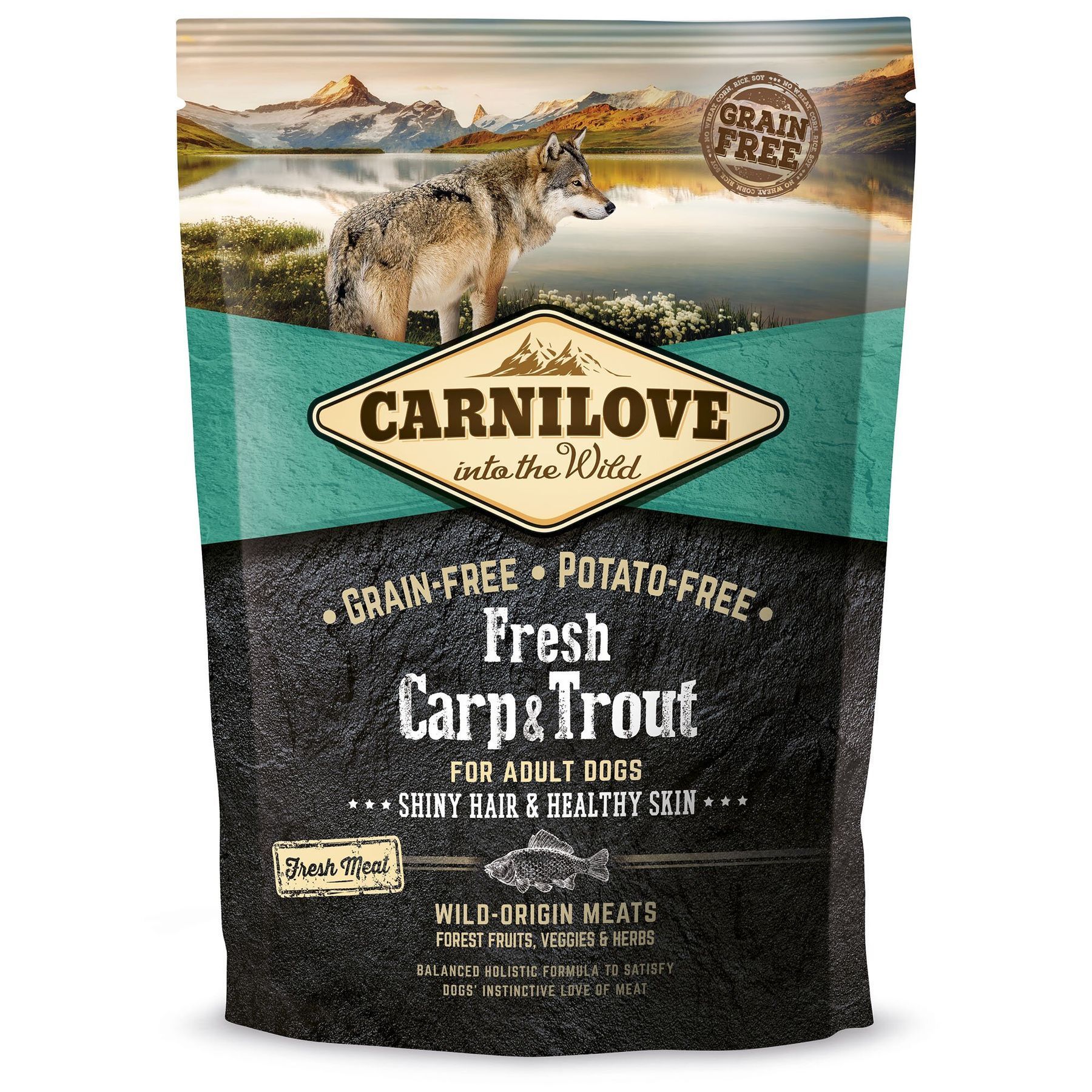 Сухой корм для собак Carnilove Fresh Shiny Hair & Healthy Skin All Breed Adult 1,5 кг - карп и форель Сухой корм для собак Carnilove Fresh Shiny Hair & Healthy Skin All Breed Adult 1,5 кг - карп и форель