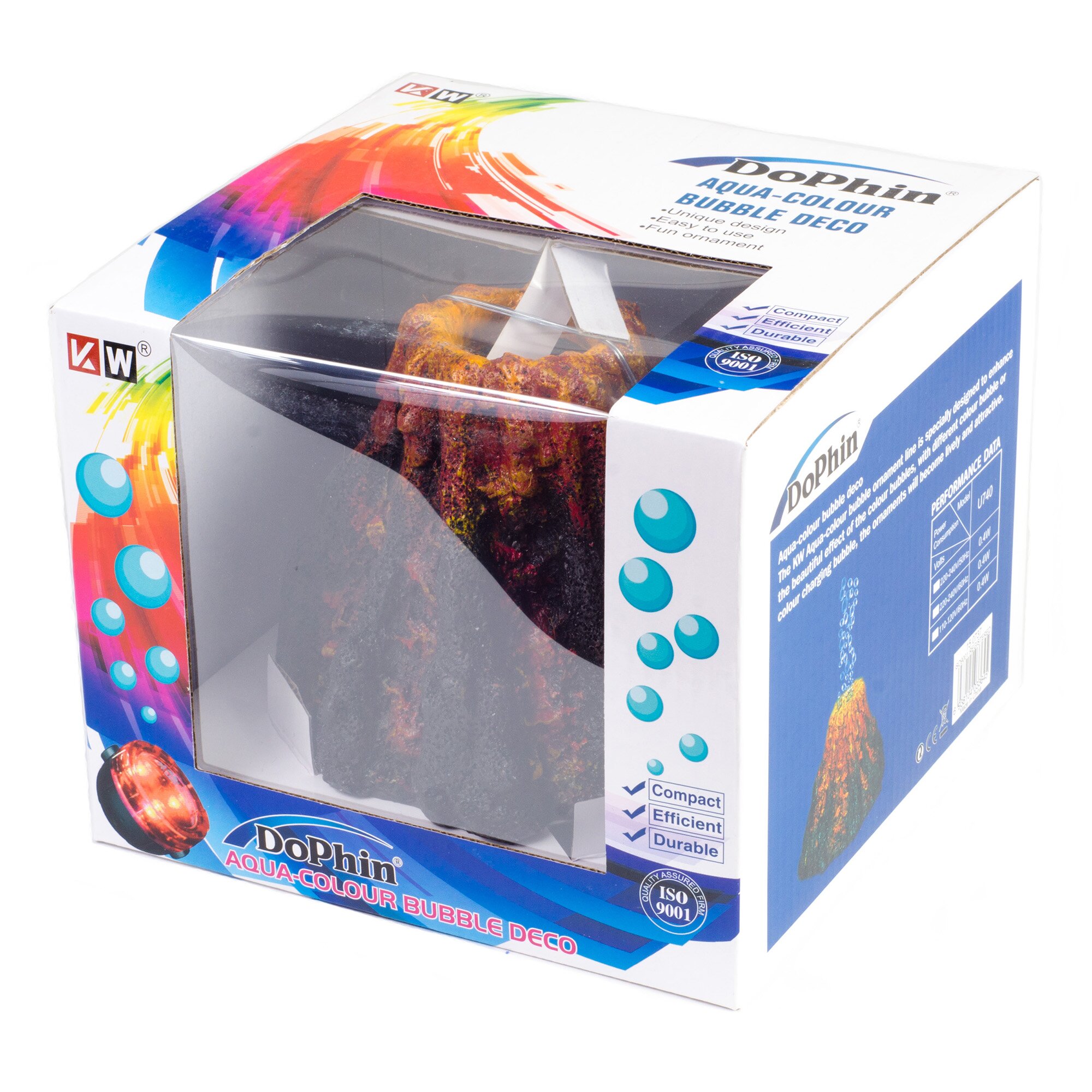 Декорация для аквариума KW Zone Dophin Вулкан с распылителем и LED-подсветкой 16 x 16 x 12 см (пластик)