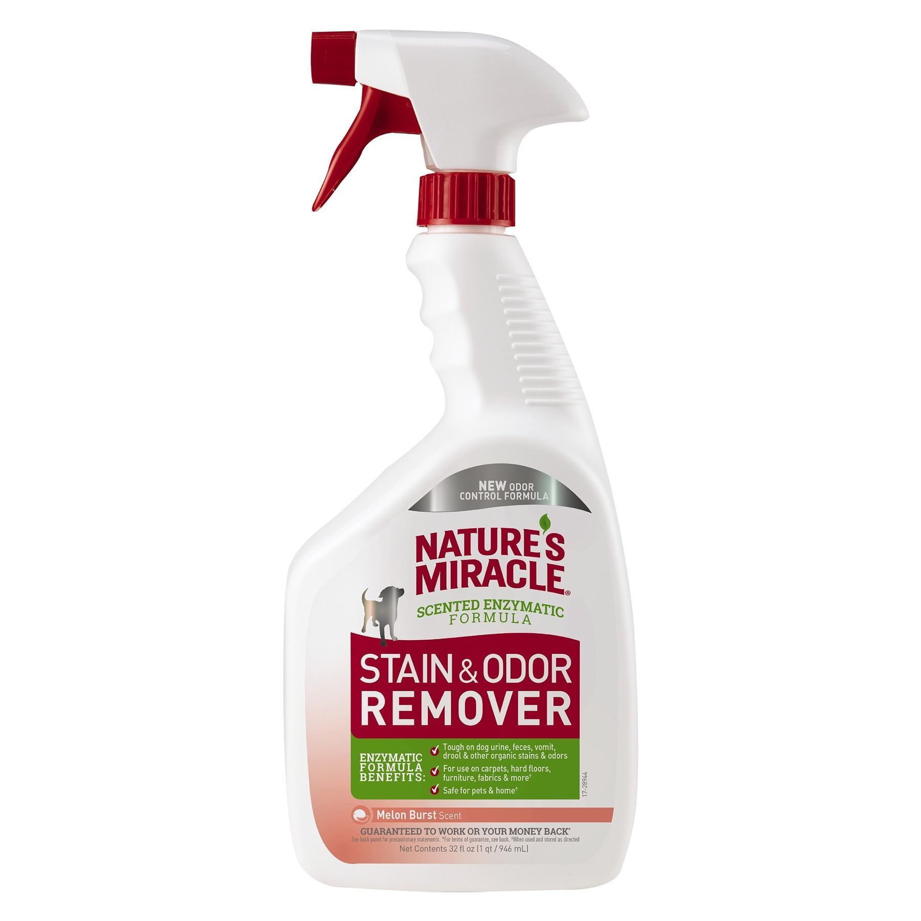 Спрей-знищувач Nature's Miracle «Stain & Odor Remover. Melon Burst Scent» для видалення плям і запахів від собак, з ароматом дині 946 мл Спрей-знищувач Nature's Miracle «Stain & Odor Remover. Melon Burst Scent» для видалення плям і запахів від собак, з ароматом дині 946 мл