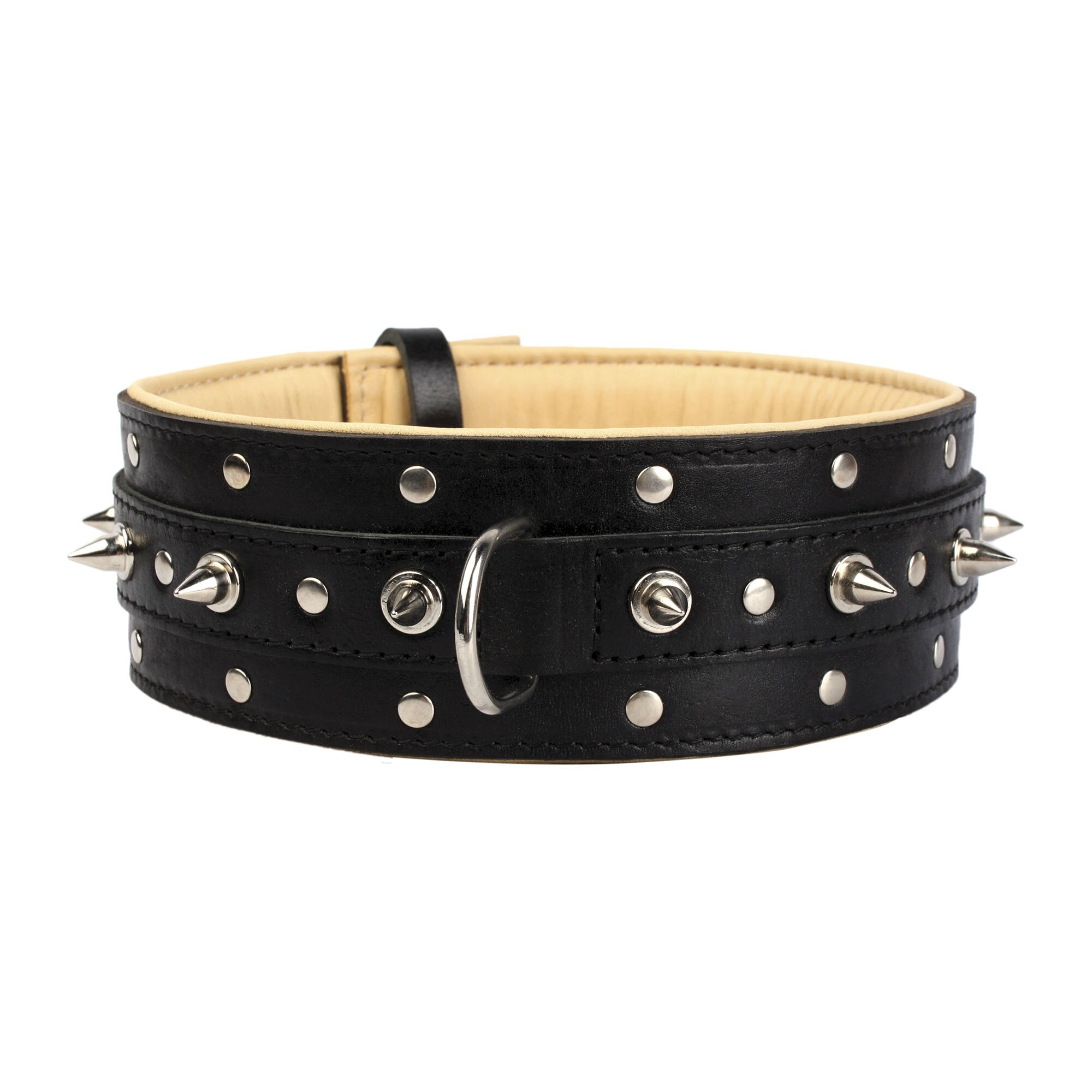 Ошейник Collar кожаный, двойной, широкий с шипами 46-58 см / 25 мм (черный)