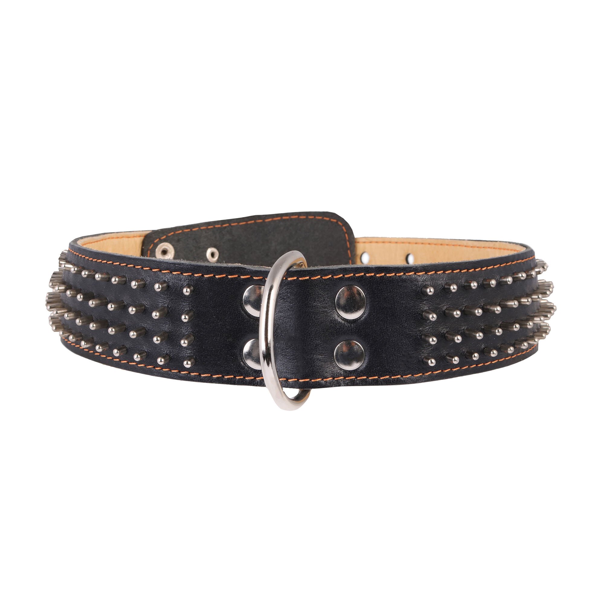 Ошейник Collar кожаный двойной с шипами в четыре ряда 57-69 см / 45 мм (черный)