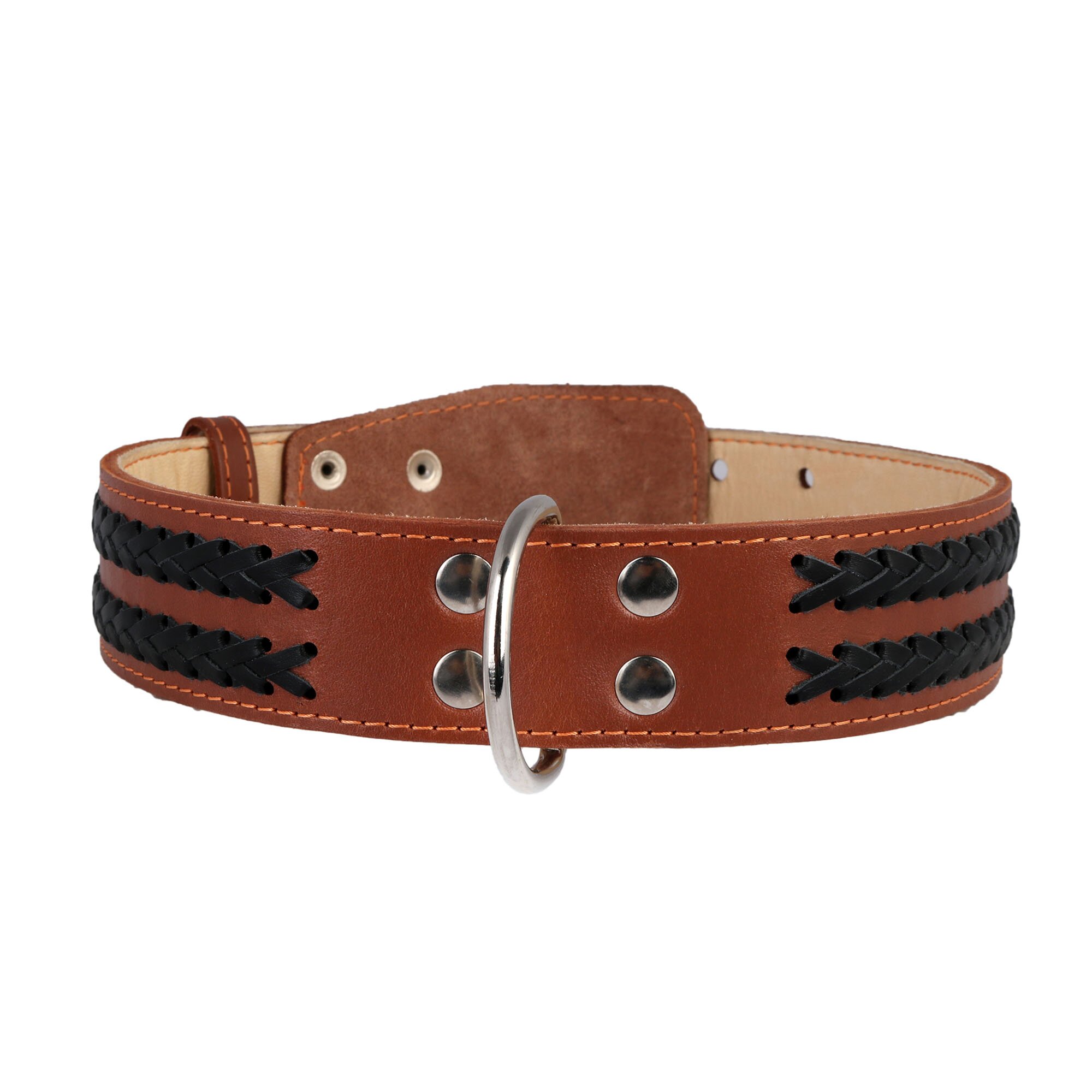 Ошейник Collar кожаный двойной с вплетенной косой 57-69 см / 45 мм (коричневый)