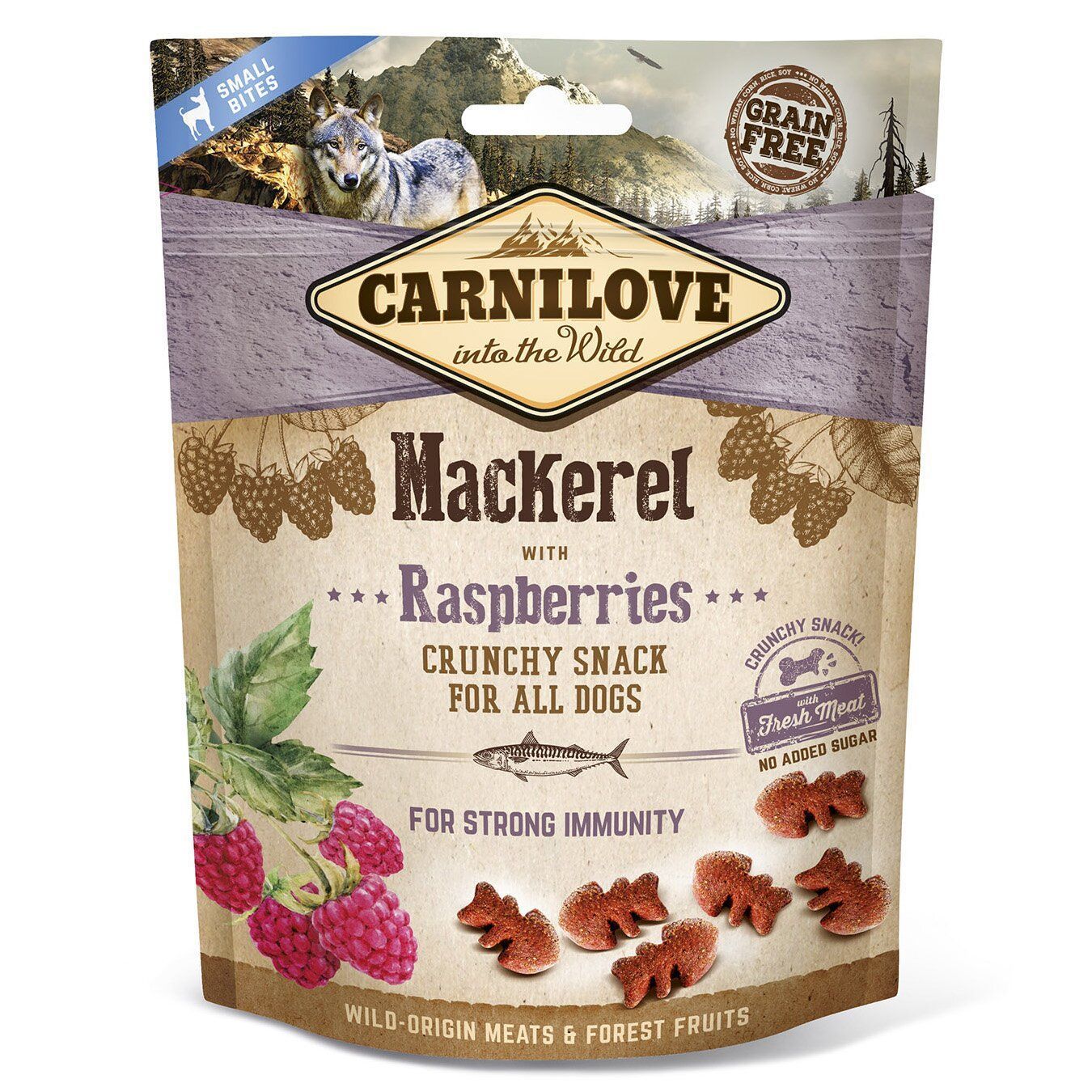 Лакомства для собак Carnilove Crunchy Snack 200 г — скумбрия и малина