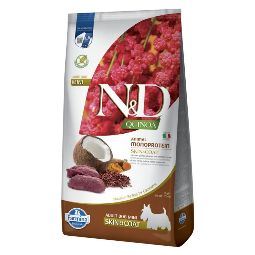 Сухой корм для собак Farmina N&D Quinoa Skin & Coat Grain Free Adult Mini 7 кг - оленина и кокос
