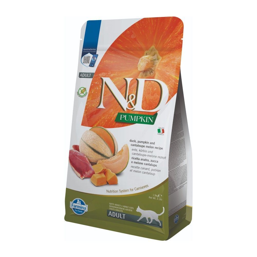 Сухий корм для котів Farmina N&D Grain Free Pumpkin Adult 1,5 кг - качка, гарбуз та диня Сухий корм для котів Farmina N&D Grain Free Pumpkin Adult 1,5 кг - качка, гарбуз та диня