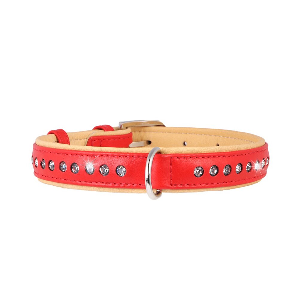 Нашийник Collar шкіряний із стразами «Brilliance» (Брілліанс) 38-49 см / 25 мм (червоний)