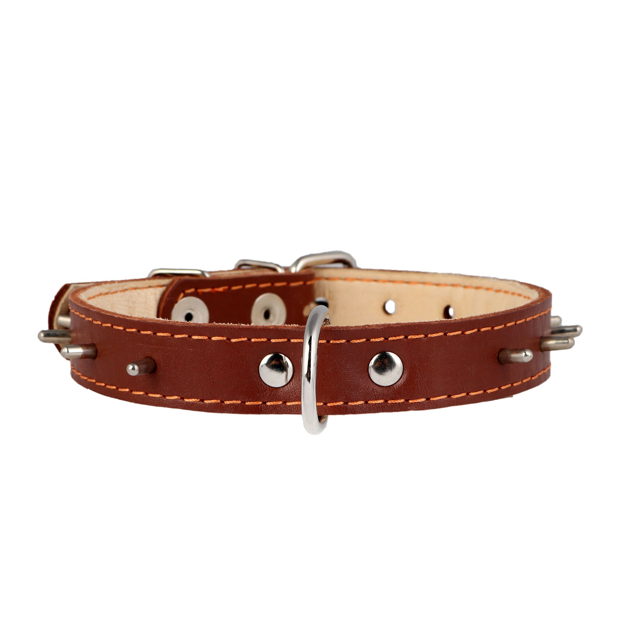 Ошейник Collar кожаный двойной с шипами 32-40 см / 20 мм (коричневый, черный)