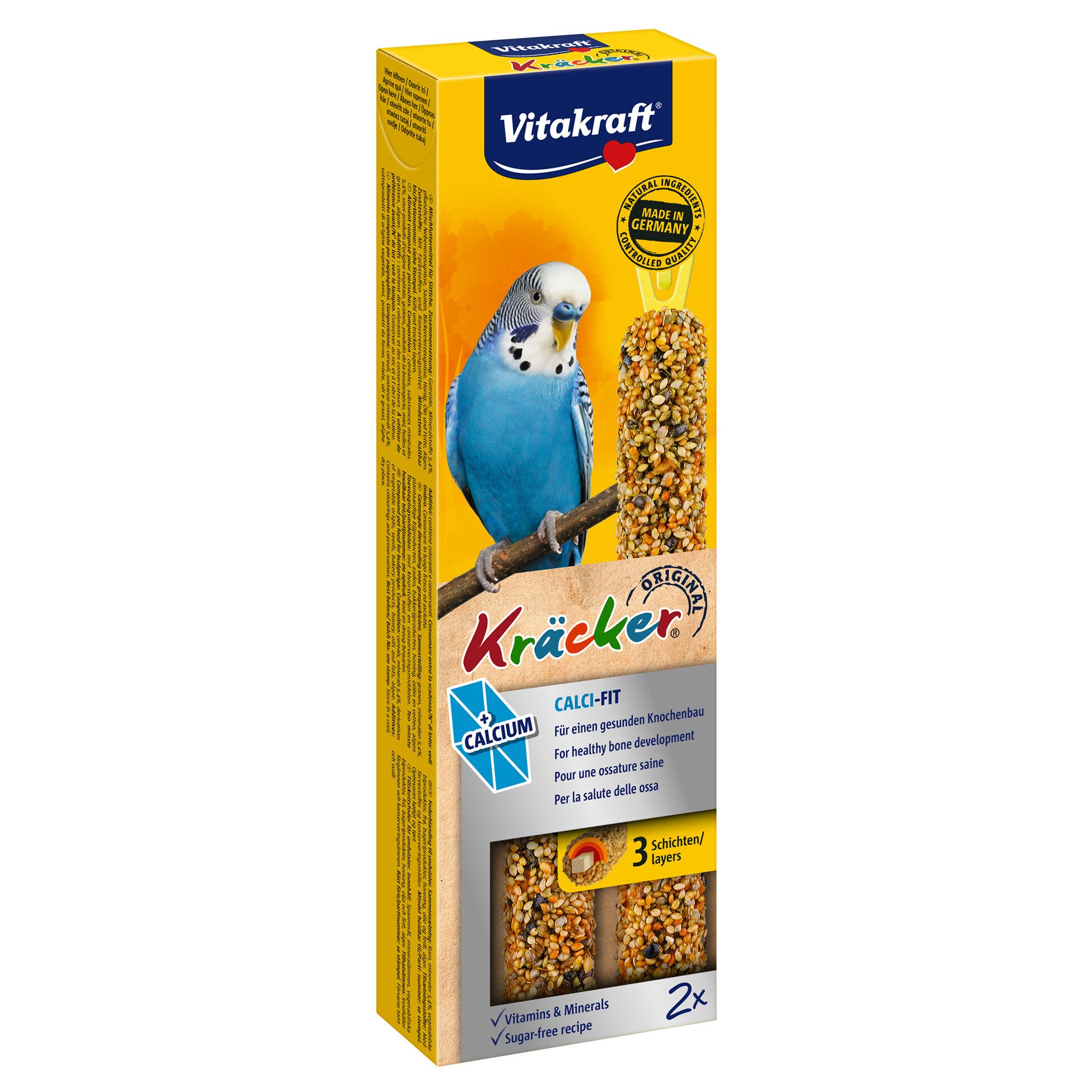 Ласощі для хвилястих папуг Vitakraft «Kracker Original Calci Fit» 60 г / 2 шт. (мультимінерал)