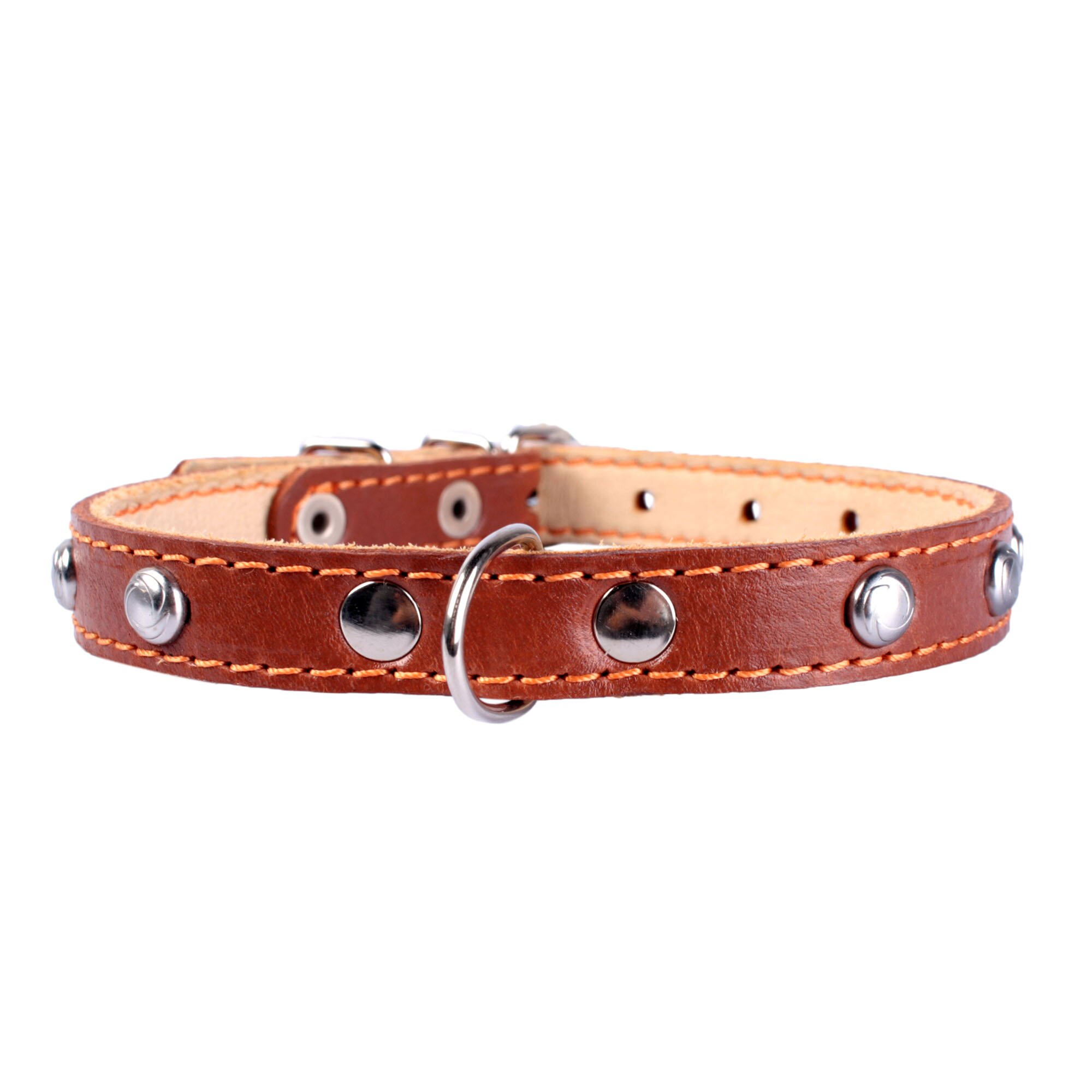 Ошейник Collar кожаный двойной с украшениями 32-40 см / 20 мм (коричневый, черный)