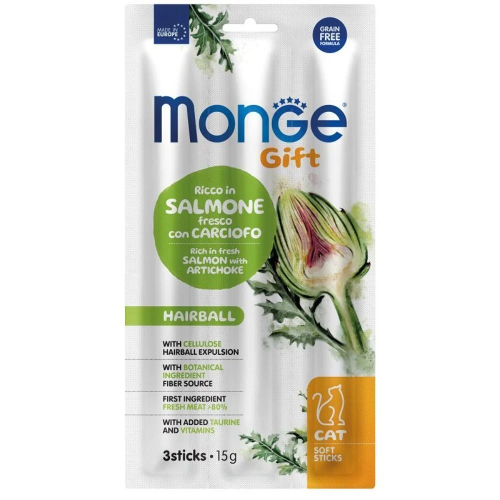 Ласощі для котів Monge Gift Hairball 15 г - сьомга та артишок Ласощі для котів Monge Gift Hairball 15 г - сьомга та артишок