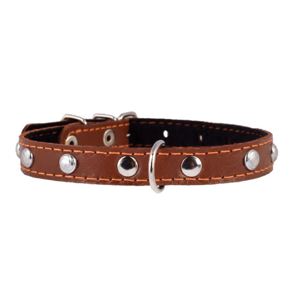 Ошейник Collar кожаный одинарный с синтепоном и украшениями 27-35 см / 14 мм (коричневый)