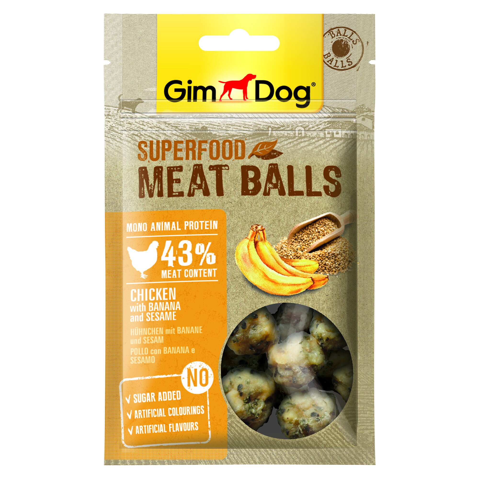 Ласощі для собак GimDog Superfood Meat Balls 70 г (курка, банан та кунжут)