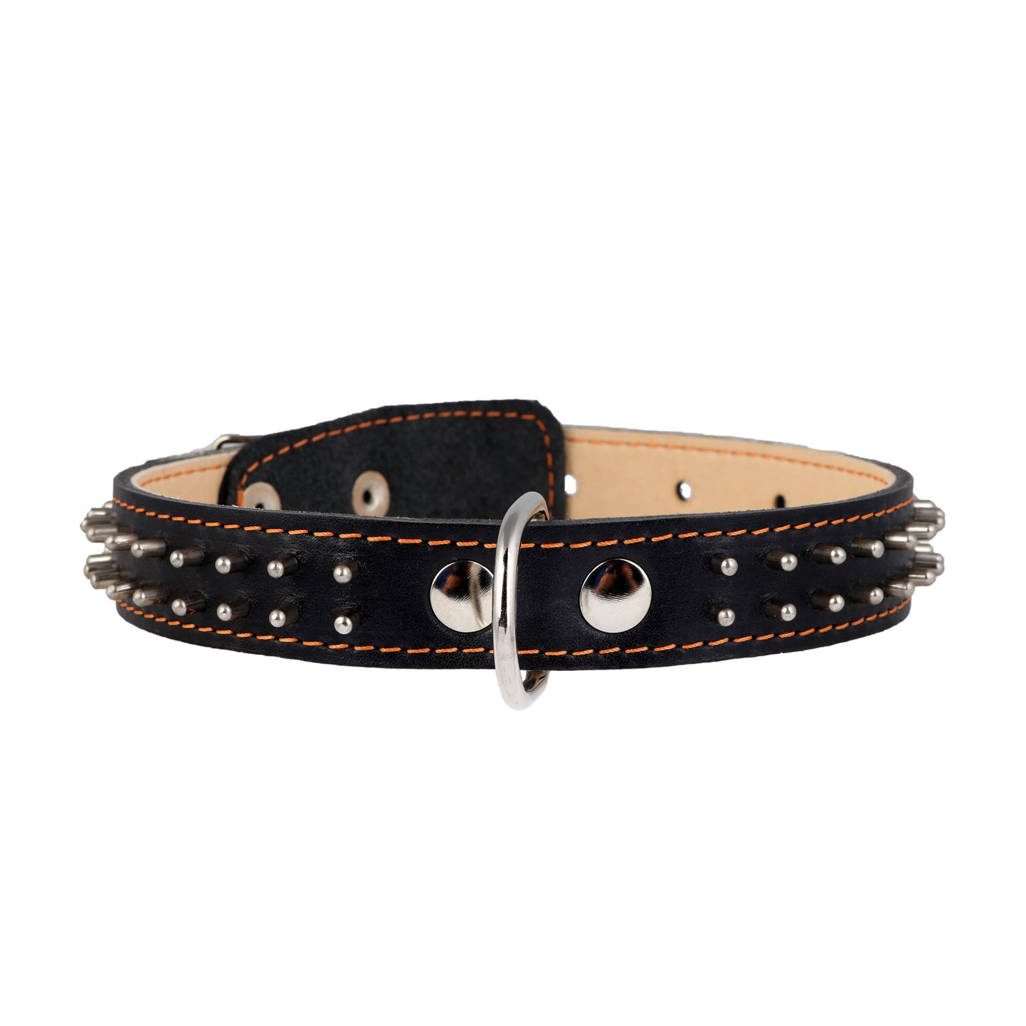 Ошейник Collar кожаный двойной с шипами в два ряда 38-50 см / 25 мм (черный)