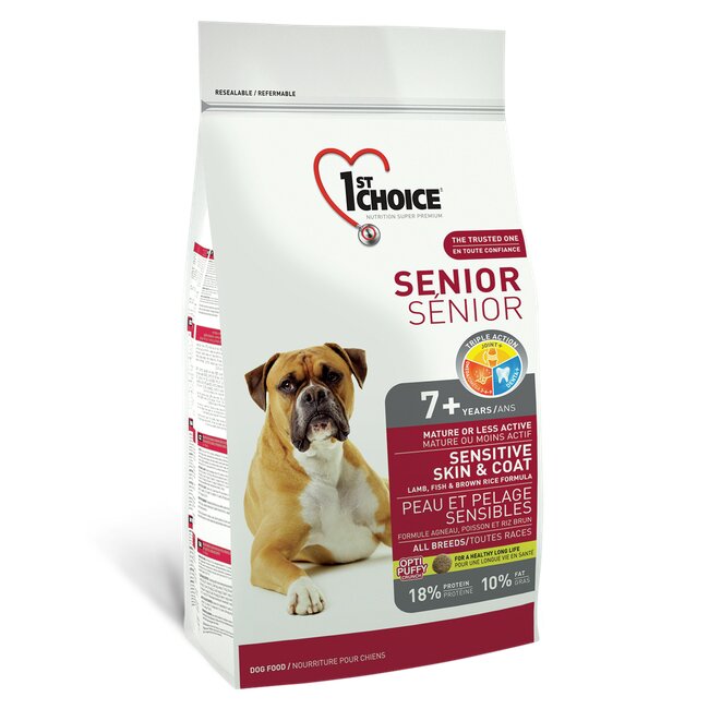 Сухой корм для пожилых собак всех пород с чувствительной кожей 1st Choice Senior Sensitive & Skin Coat 2,72 кг (ягненок и рыба)