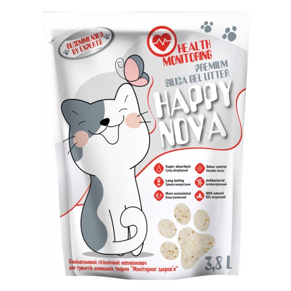 Happy Nova Health Monitoring наповнювач силікагелевий 3,8 л - без аромату Happy Nova Health Monitoring наповнювач силікагелевий 3,8 л - без аромату