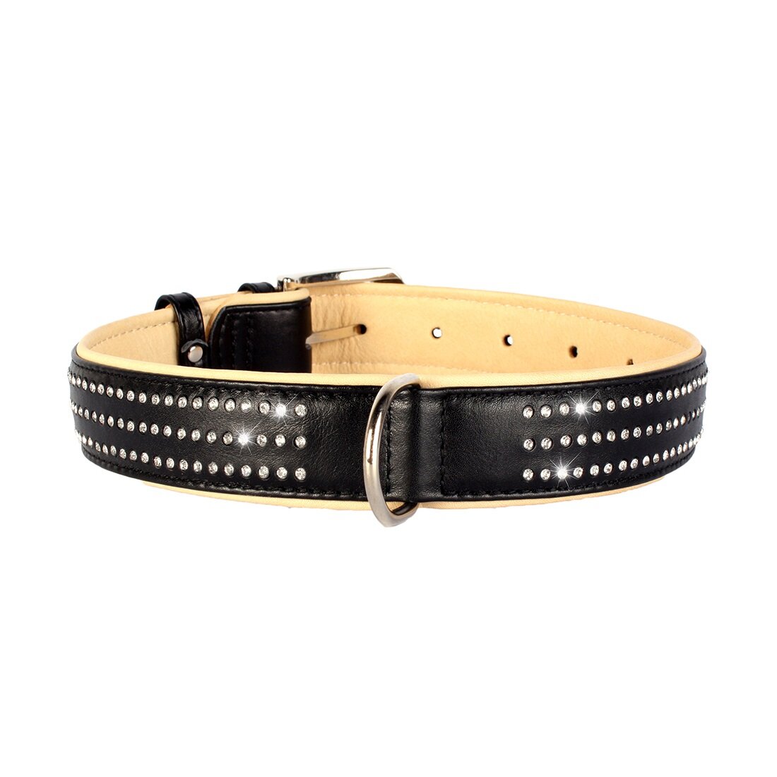 Нашийник Collar шкіряний із стразами в три ряди «Brilliance» (Брілліанс) 46-60 см / 35 мм (чорний) - С38821