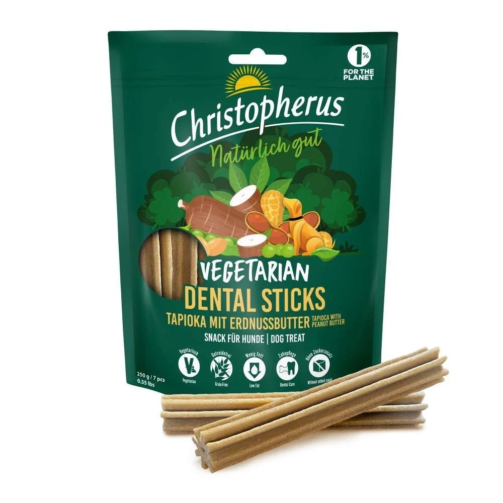 Лакомства для собак Christopherus Dental Stick Vegetarian 250 г — тапиока и арахисовое масло Лакомства для собак Christopherus Dental Stick Vegetarian 250 г — тапиока и арахисовое масло