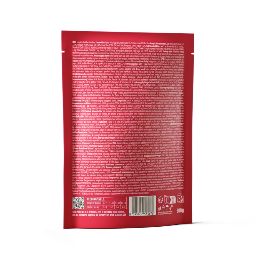 Влажный корм для собак Carnilove Adult Pate 300 г - индейка, перепелка и морковь