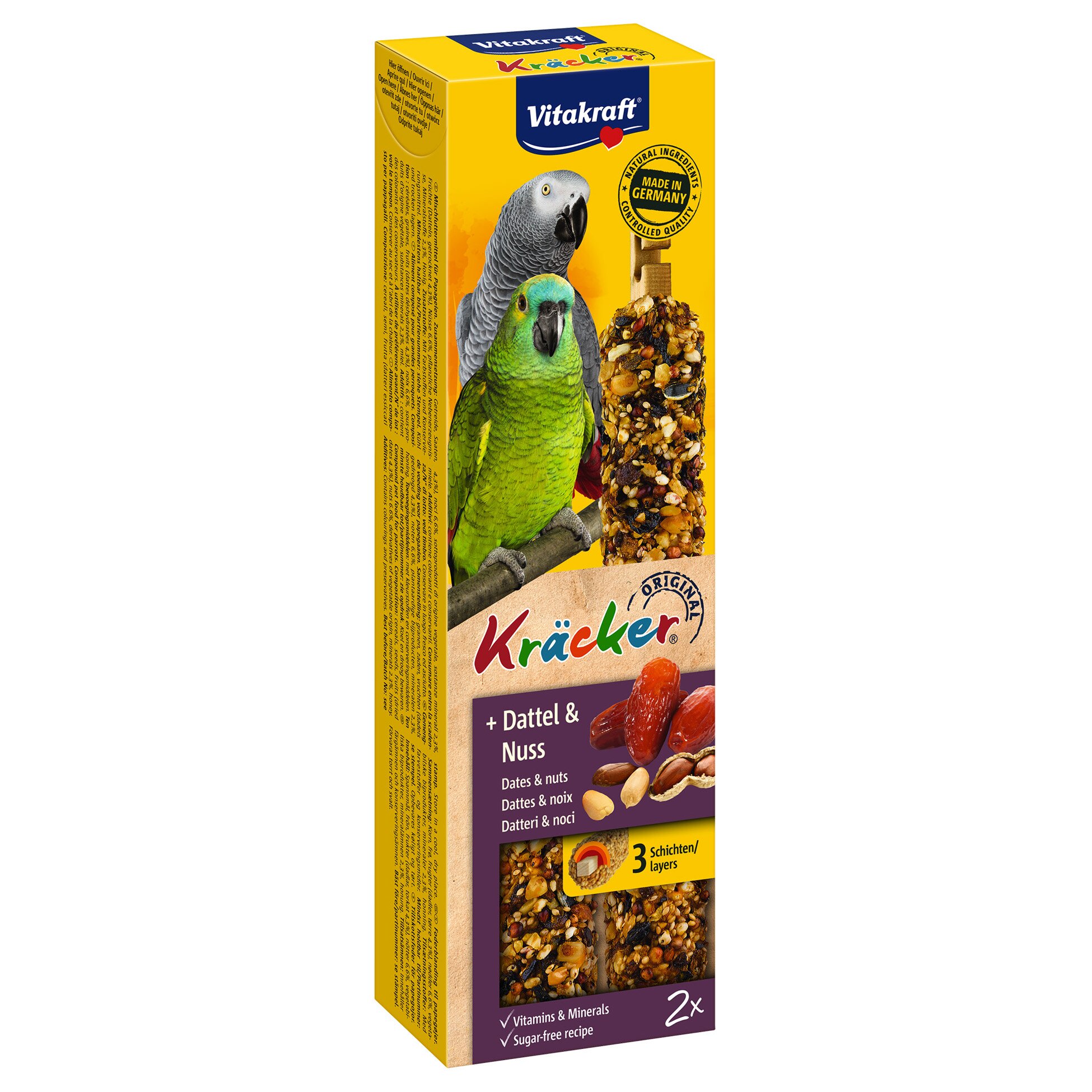 Ласощі для великих папуг Vitakraft «Kracker Original + Dates & Nuts» 180 г / 2 шт. (фініки та горіхи)