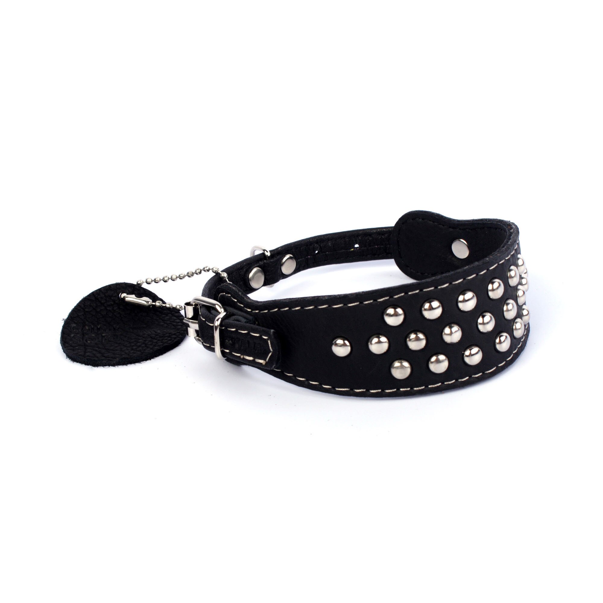 Ошейник Collar кожаный с металлическими украшениями и двумя пряжками «Soft» (Софт) 21-29 см / 10 мм (черный)