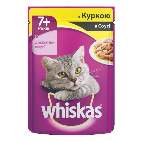 Влажный корм для пожилых кошек Whiskas 100 г — курица в соусе