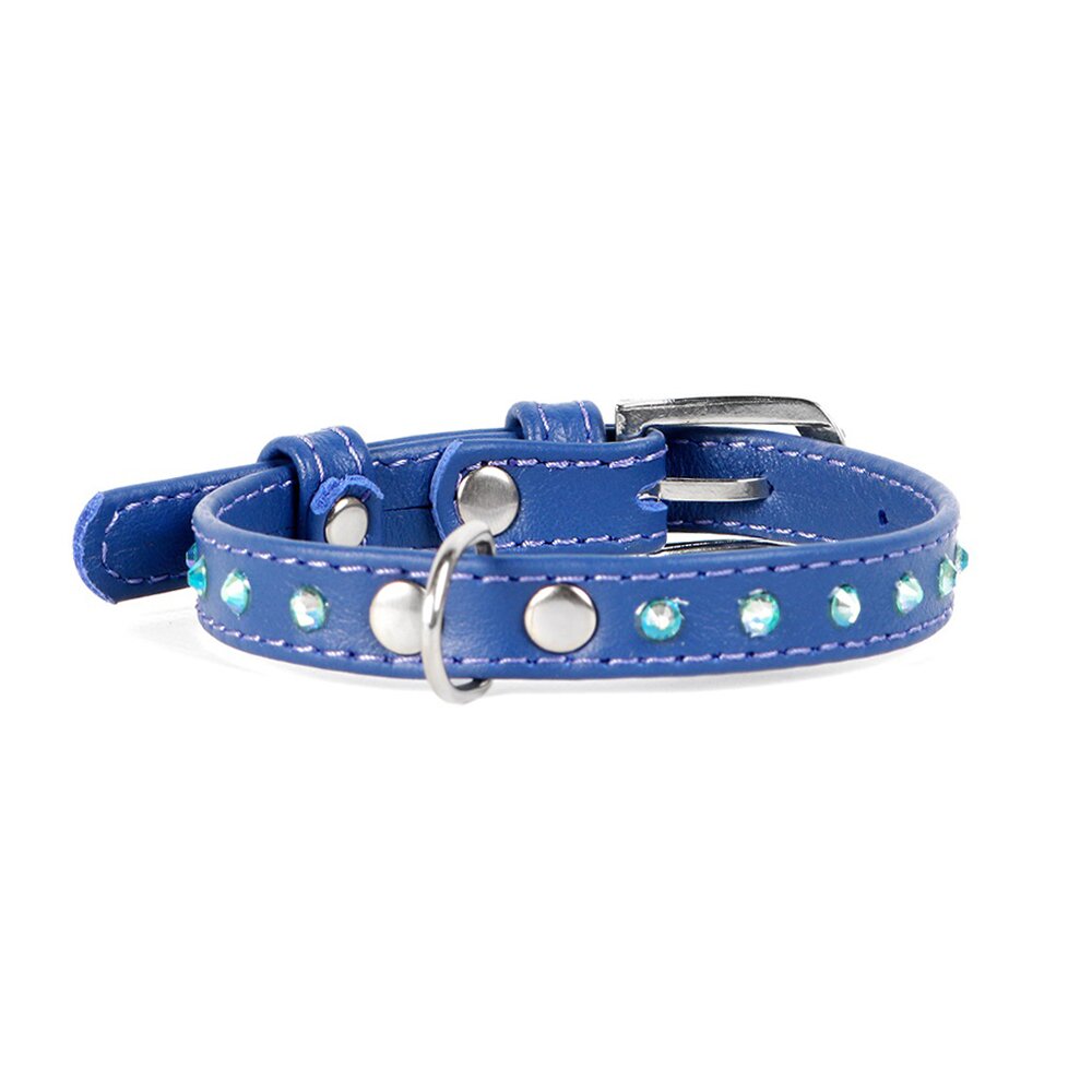 Ошейник Collar кожаный со стразами «Glamour» (Гламур) 18-21 см / 9 мм (фиолетовый)