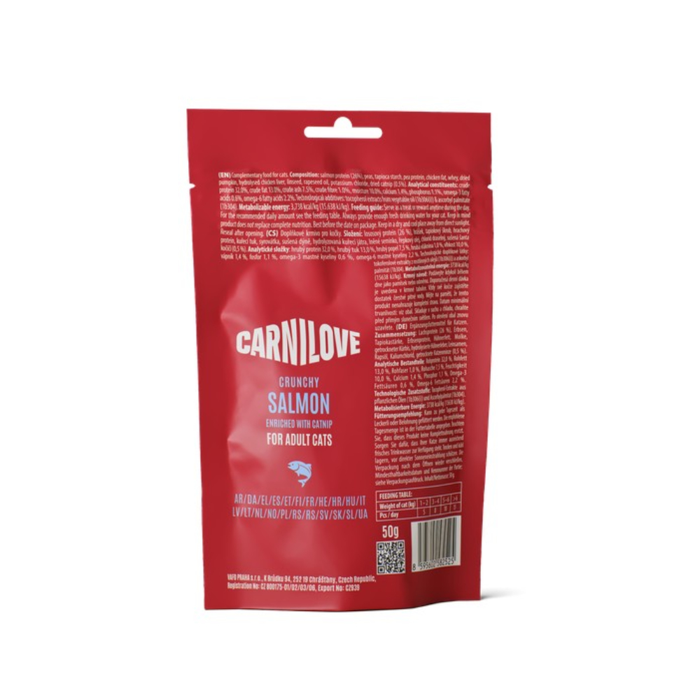Ласощі для котів Carnilove Crunchy Snack Adult 50 г - лосось та м'ята Ласощі для котів Carnilove Crunchy Snack Adult 50 г - лосось та м'ята