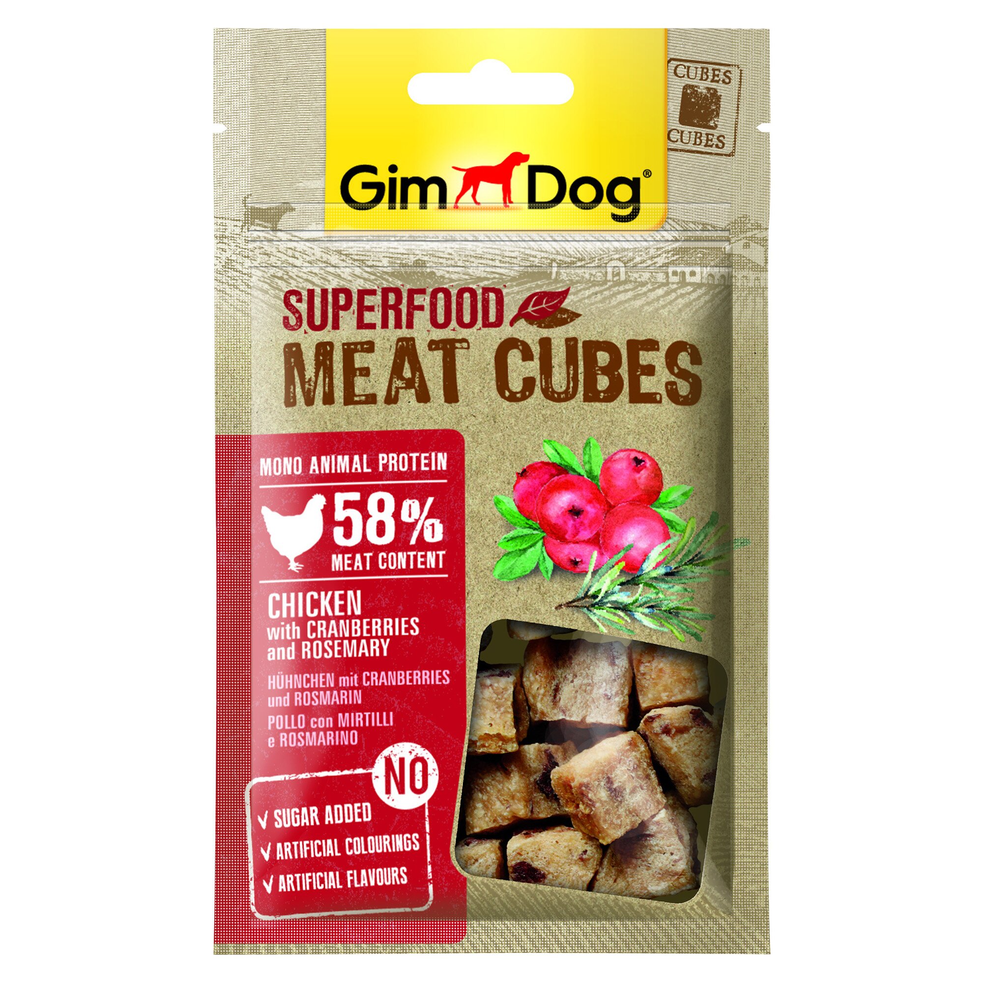 Ласощі для собак GimDog Superfood Meat Cubes 40 г (курка, журавлина та розмарин)