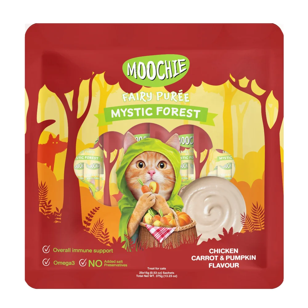 Лакомства для кошек Moochie Fairy Puree 25 шт. х 15 г — курица, морковь и тыква Лакомства для кошек Moochie Fairy Puree 25 шт. х 15 г — курица, морковь и тыква
