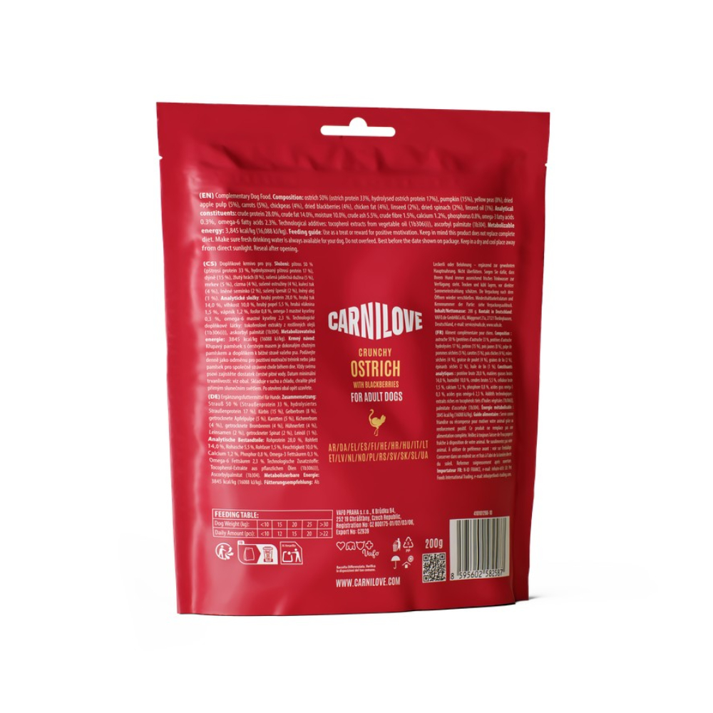 Ласощі для собак Carnilove Crunchy Snack Adult 200 г - страус та ожина Ласощі для собак Carnilove Crunchy Snack Adult 200 г - страус та ожина