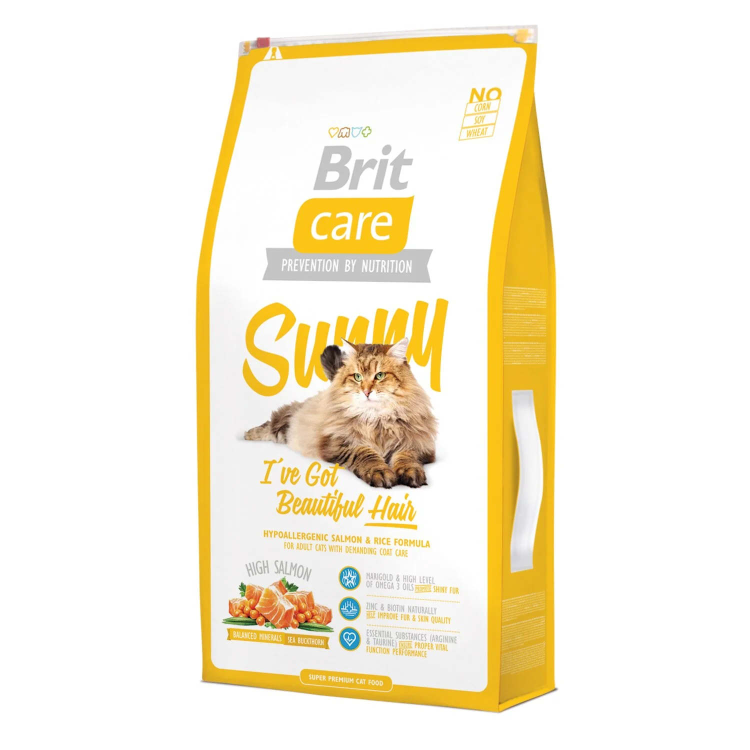 Сухой корм для кошек, шерсть которых требует дополнительного ухода Brit Care Cat Sunny I have Beautiful Hair 7 кг - лосось и рис Сухой корм для кошек, шерсть которых требует дополнительного ухода Brit Care Cat Sunny I have Beautiful Hair 7 кг - лосось и рис