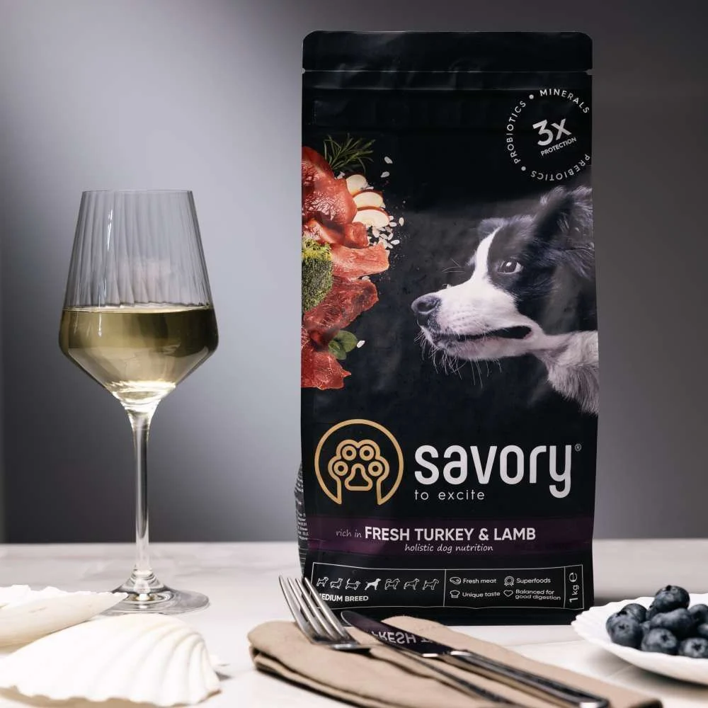 Сухий корм для собак Savory Набір Medium Breed 1 кг - індичка та ягня + Ласощі Dack Filets 100 г - качка та індичка Сухий корм для собак Savory Набір Medium Breed 1 кг - індичка та ягня + Ласощі Dack Filets 100 г - качка та індичка