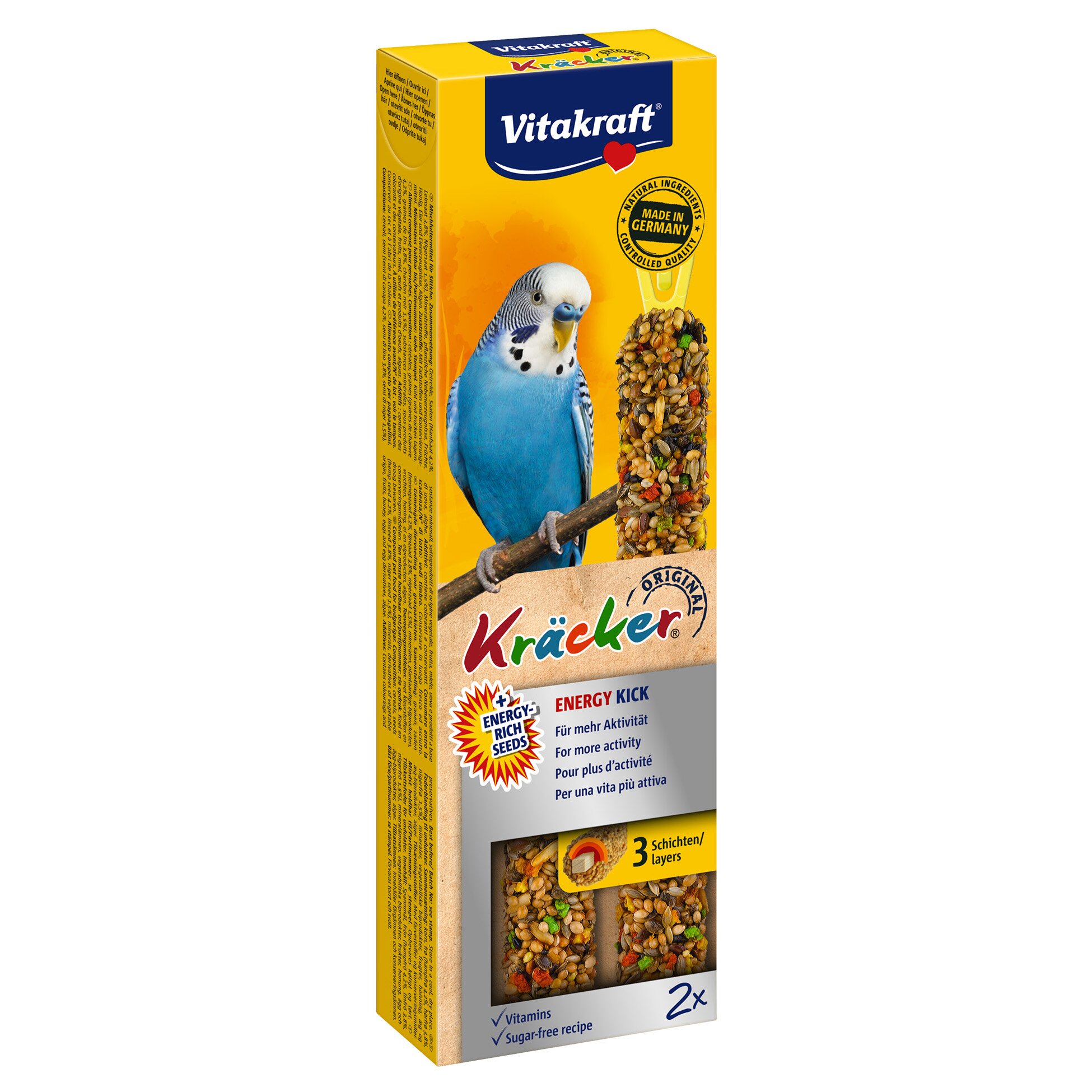 Ласощі для хвилястих папуг Vitakraft «Kracker Original Energy Kick» 60 г / 2 шт. (з високою концентрацією інгредієнтів)