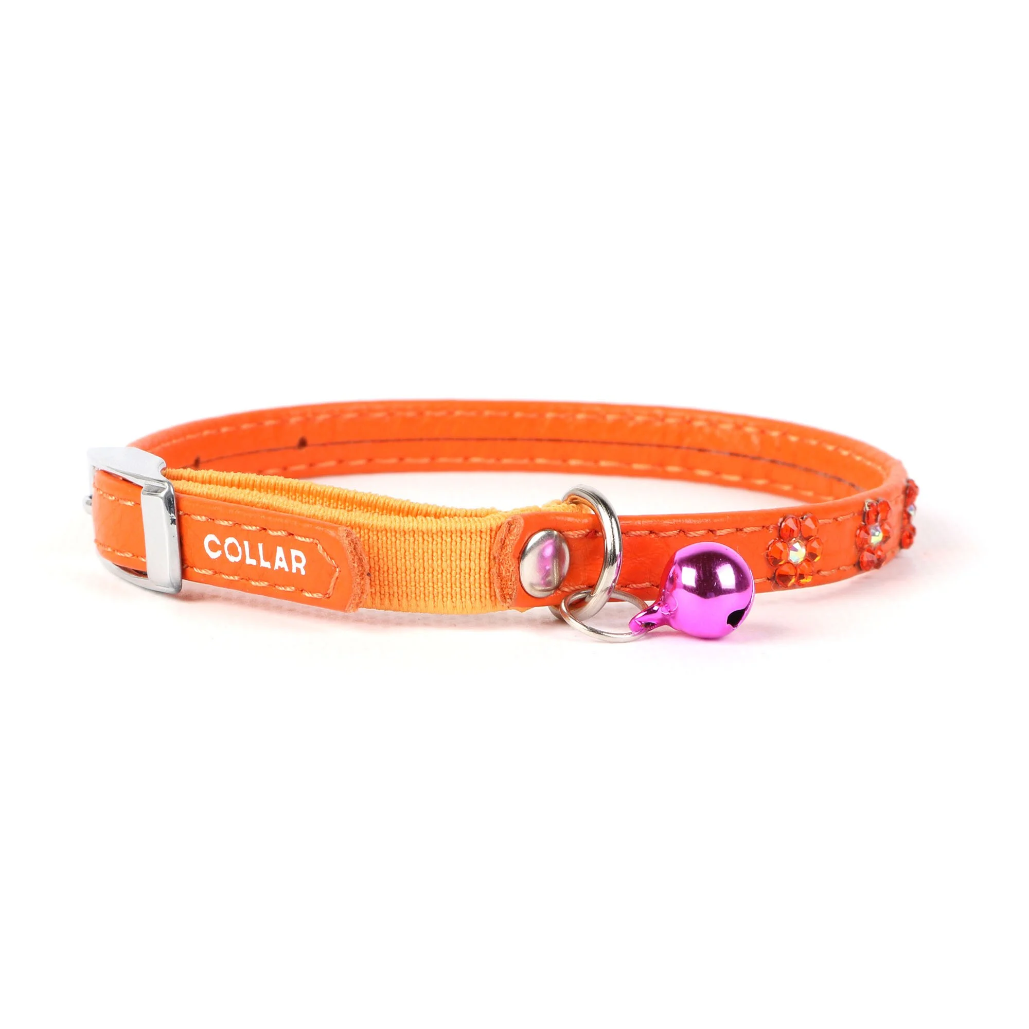 Ошейник Collar кожаный с цветочками и резинкой «Glamour» (Гламур) 22-30 см / 9 (оранжевый)