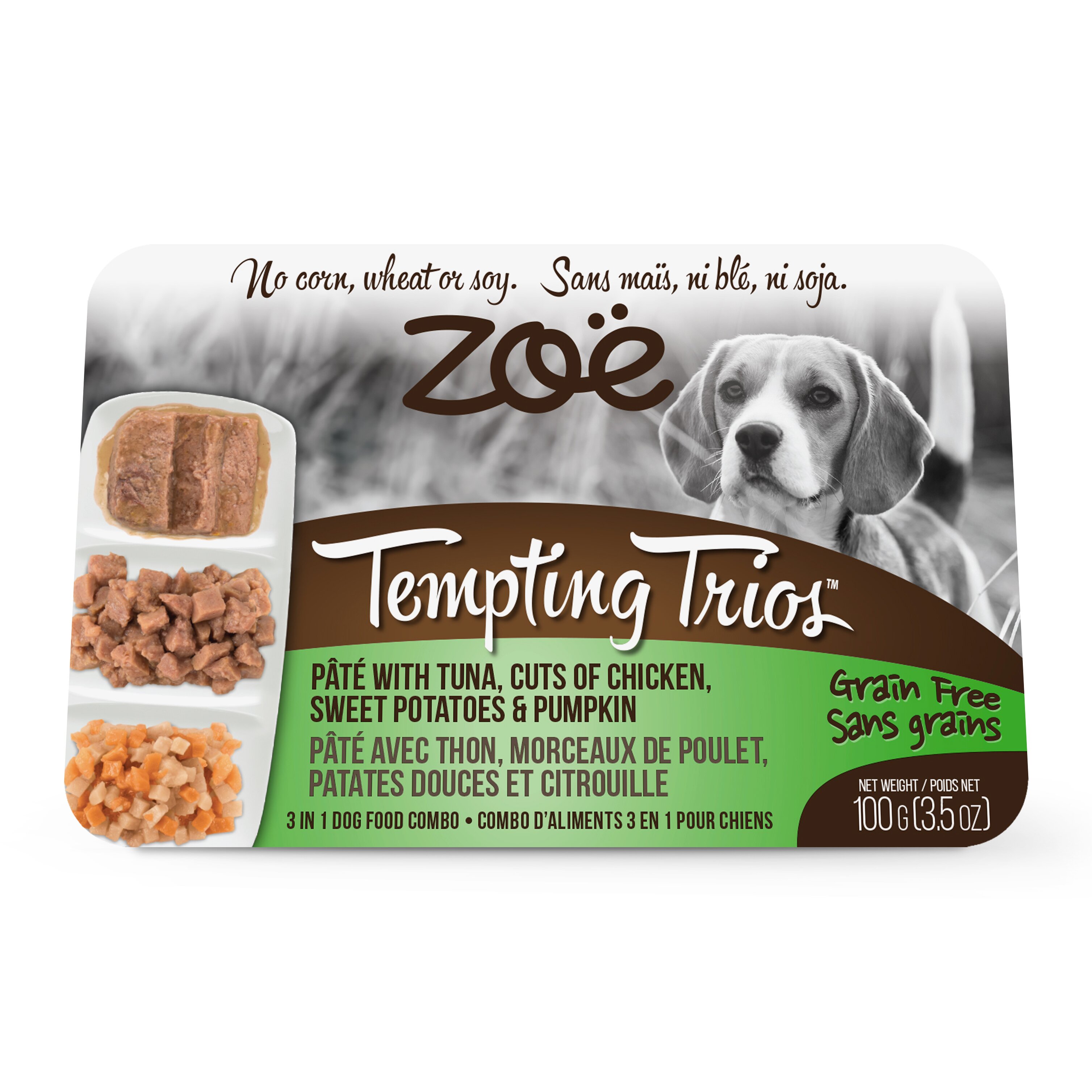 Влажный корм для собак ZOE Tempting Trios 100 г (паштет из тунца с кусочками курицы, бататом и тыквой)