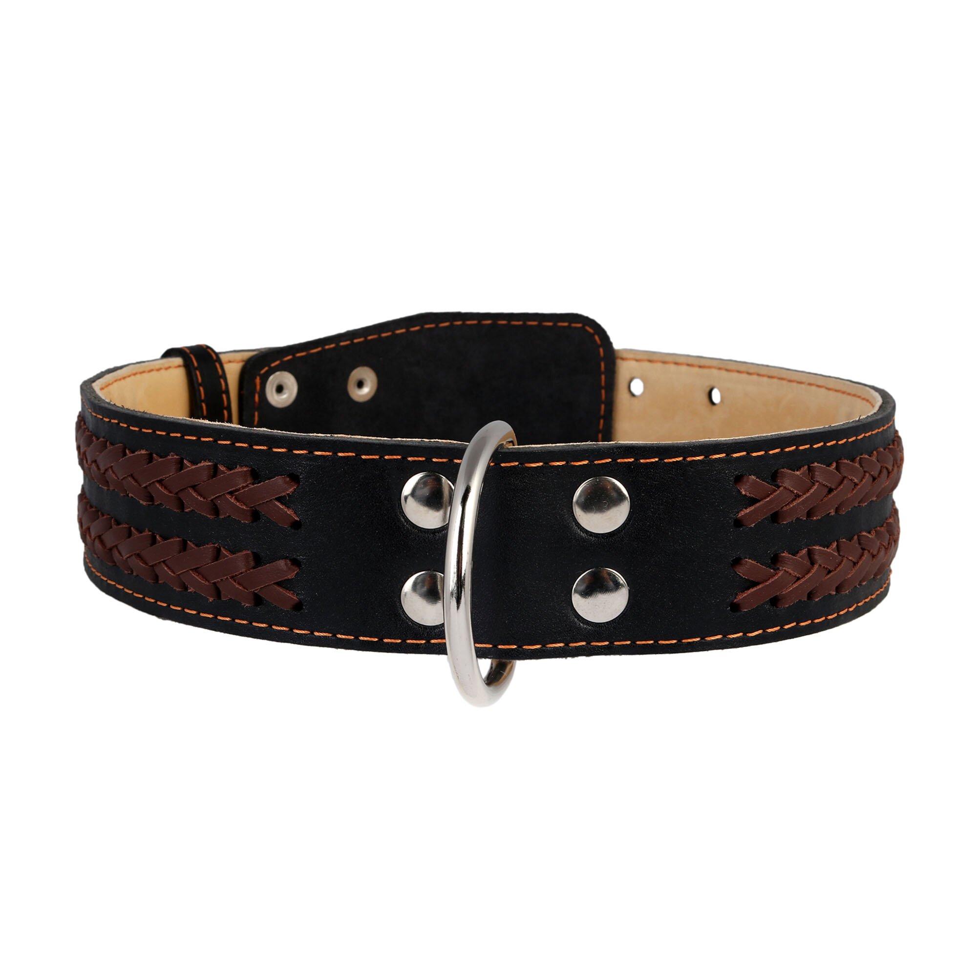 Ошейник Collar кожаный двойной с вплетенной косой 57-69 см / 45 мм (черный)