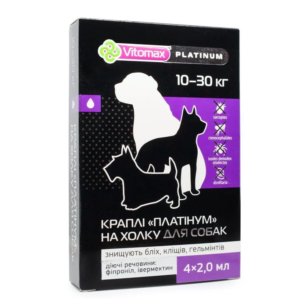 Vitomax Platinum краплі на холку для собак 10-30 кг 4 шт х 2 мл Vitomax Platinum краплі на холку для собак 10-30 кг 4 шт х 2 мл
